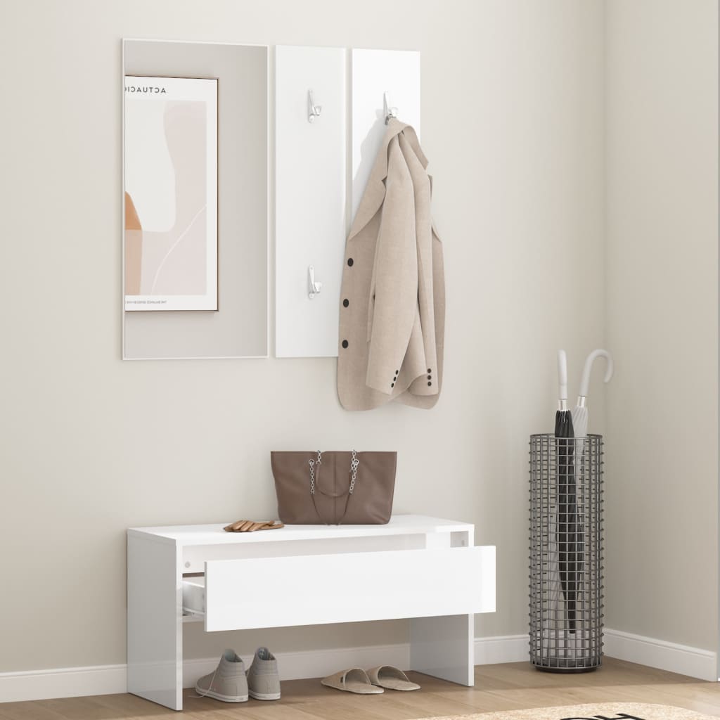 High Gloss White Hallway Furniture Set - Engineered Wood Elegance