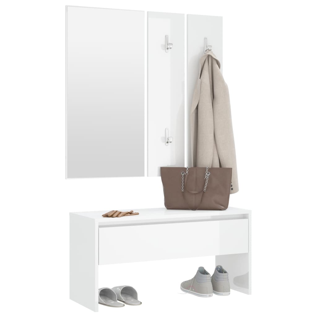 High Gloss White Hallway Furniture Set - Engineered Wood Elegance
