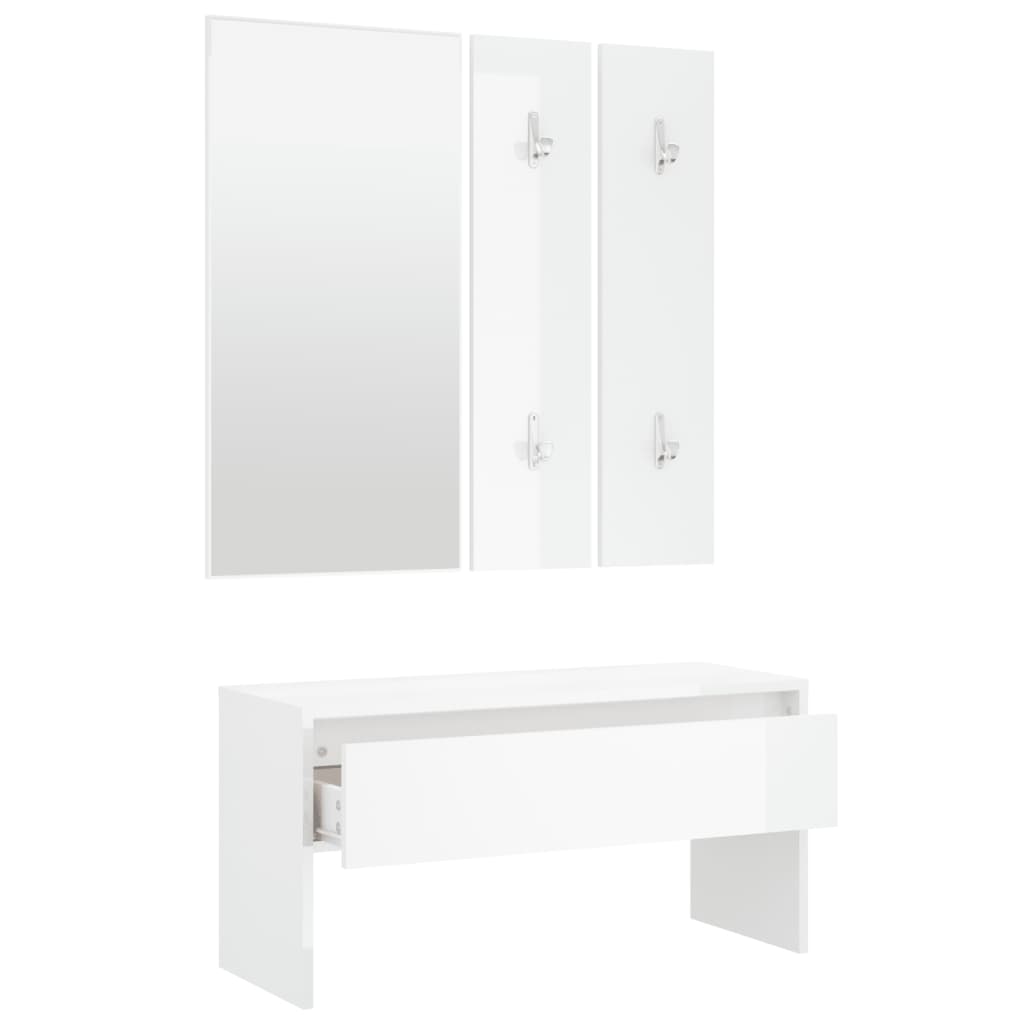 High Gloss White Hallway Furniture Set - Engineered Wood Elegance