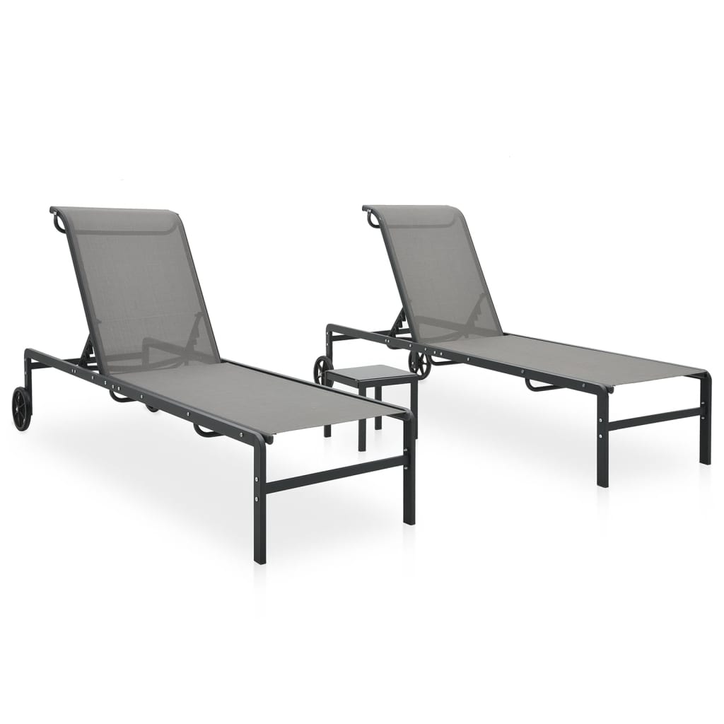 Sun Loungers 2-Piece Set with Table, Textilene & Steel - Gray