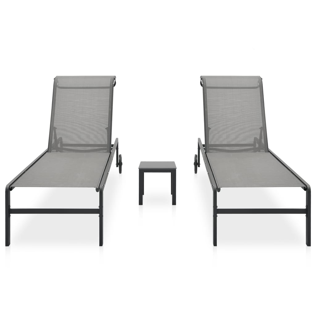 Sun Loungers 2-Piece Set with Table, Textilene & Steel - Gray