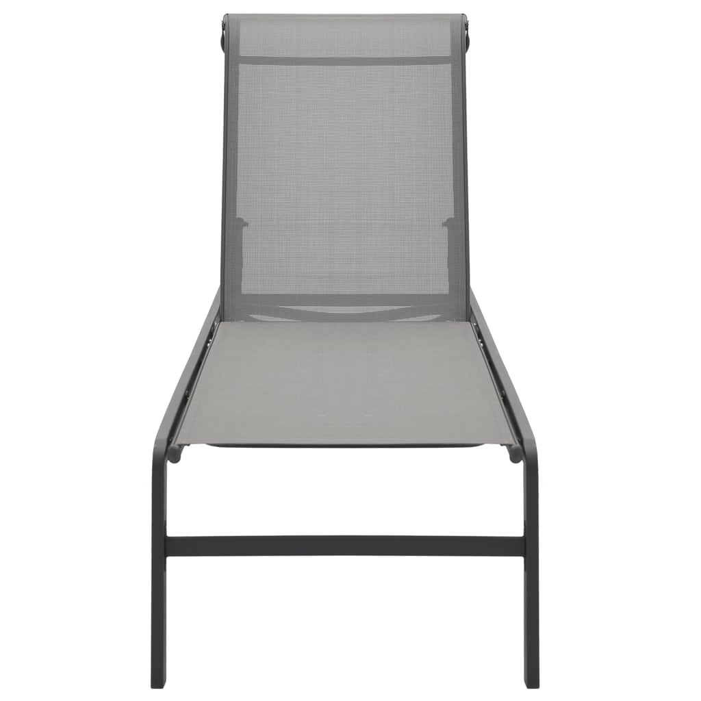 Sun Loungers 2-Piece Set with Table, Textilene & Steel - Gray