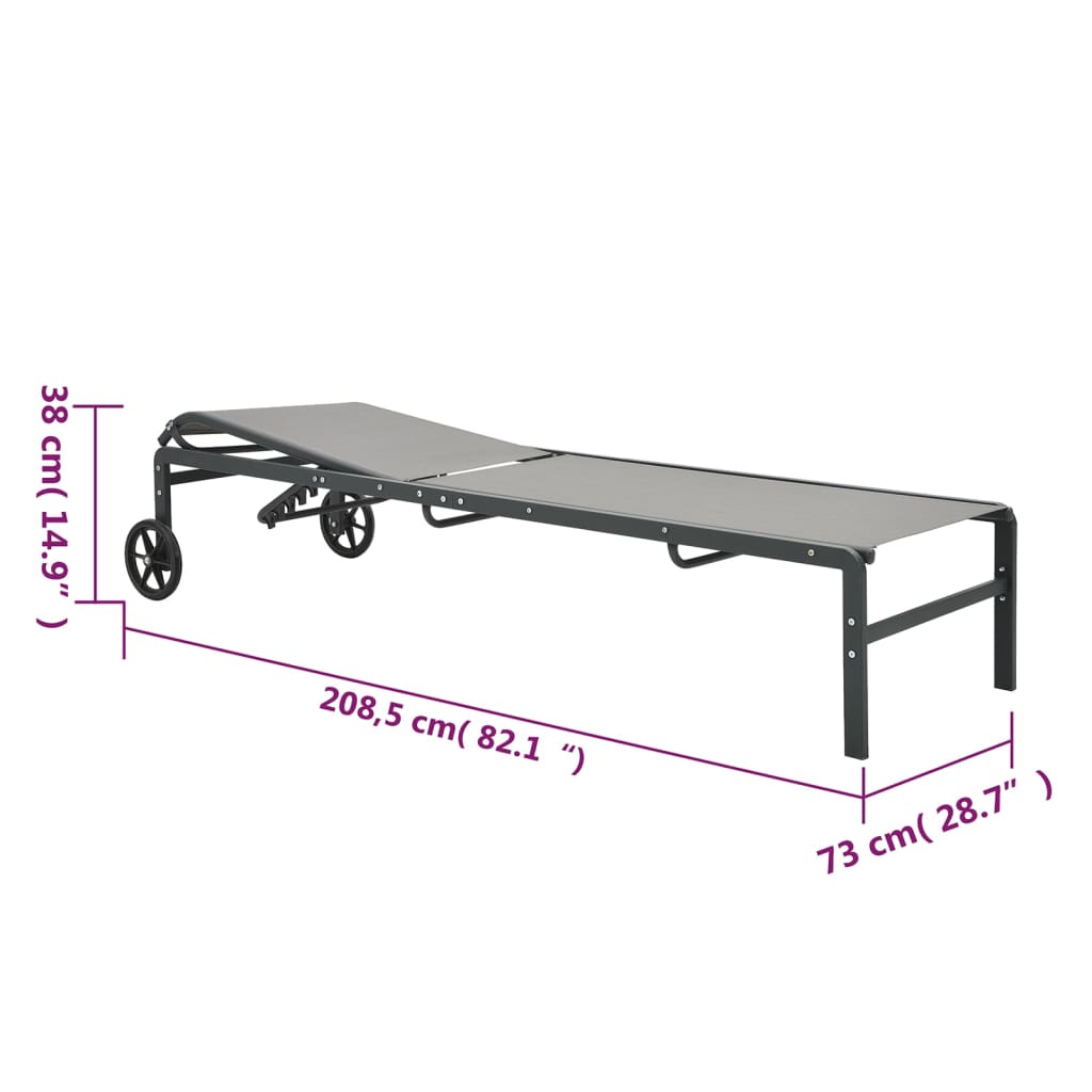 Sun Loungers 2-Piece Set with Table, Textilene & Steel - Gray