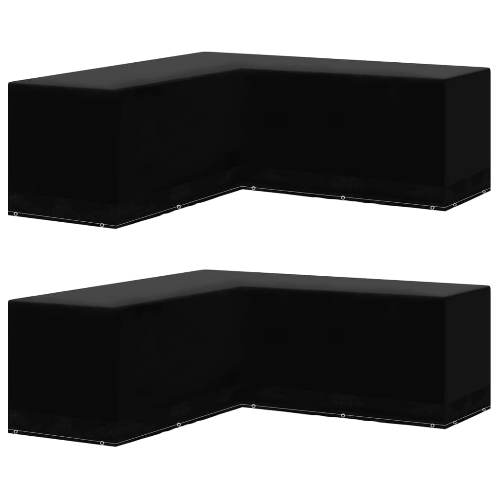 L-Shaped Garden Furniture Covers 2pc, Black, 12 Eyelets, 250x250x90cm
