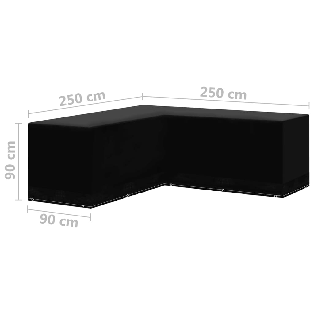 L-Shaped Garden Furniture Covers 2pc, Black, 12 Eyelets, 250x250x90cm