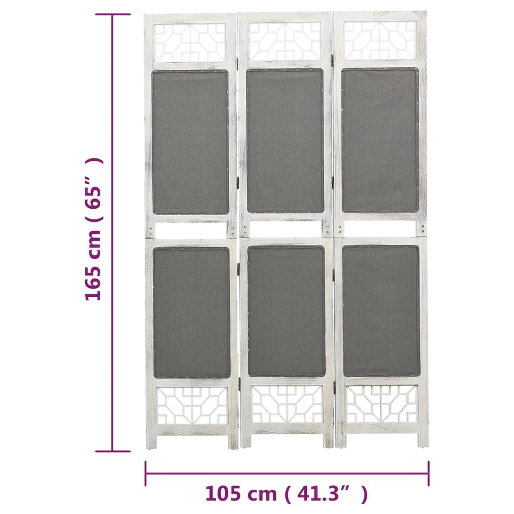 Grey 3-Panel Fabric Room Divider, 105x165 cm - Stylish Privacy Screen