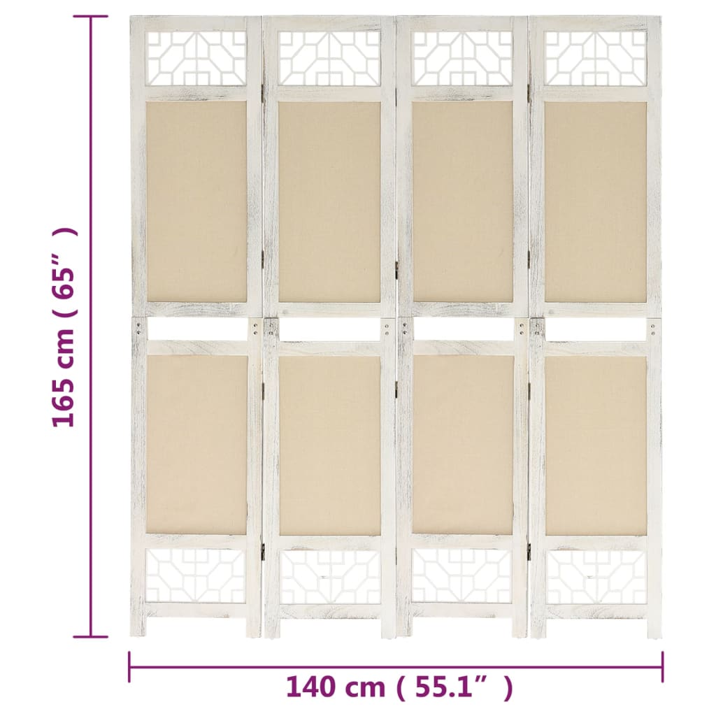 Elegant 4-Panel Cream Fabric Room Divider - 140x165 cm