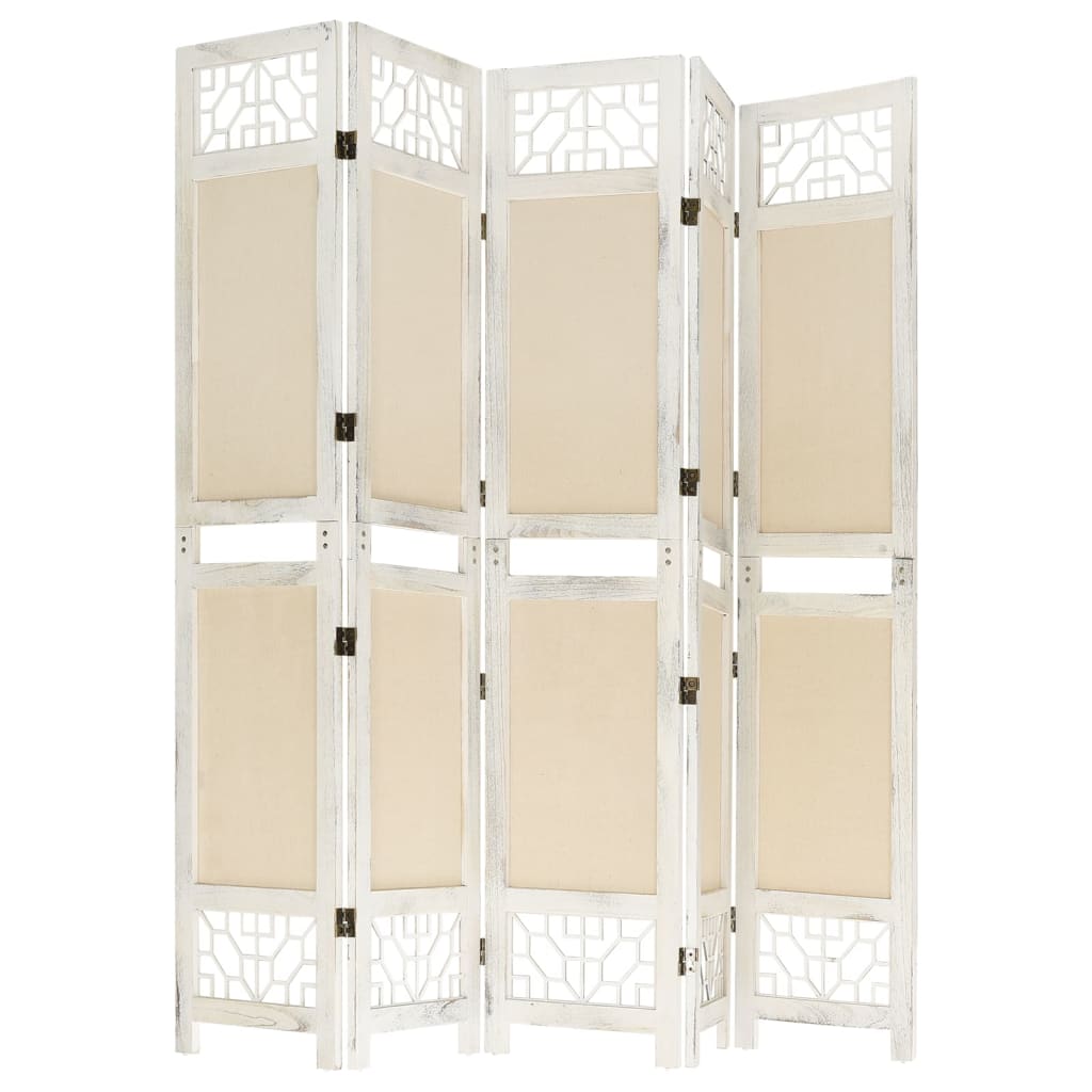 Cream Fabric 5-Panel Room Divider, 175x165 cm for Stylish Privacy