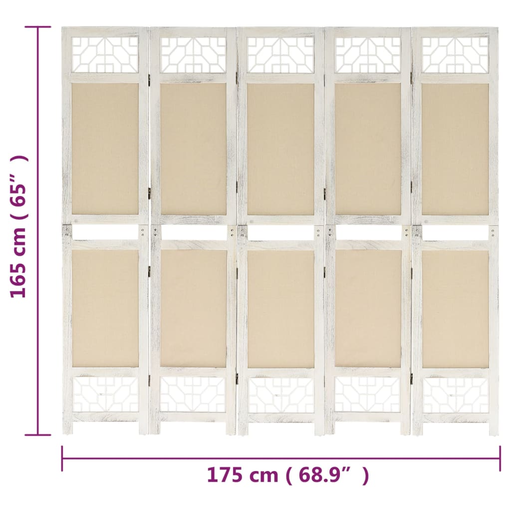 Cream Fabric 5-Panel Room Divider, 175x165 cm for Stylish Privacy