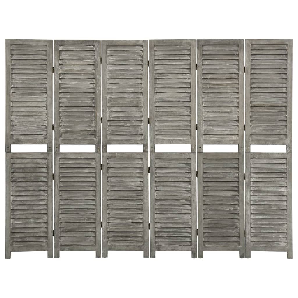 Solid Wood Grey 6-Panel Room Divider - 214x166 cm
