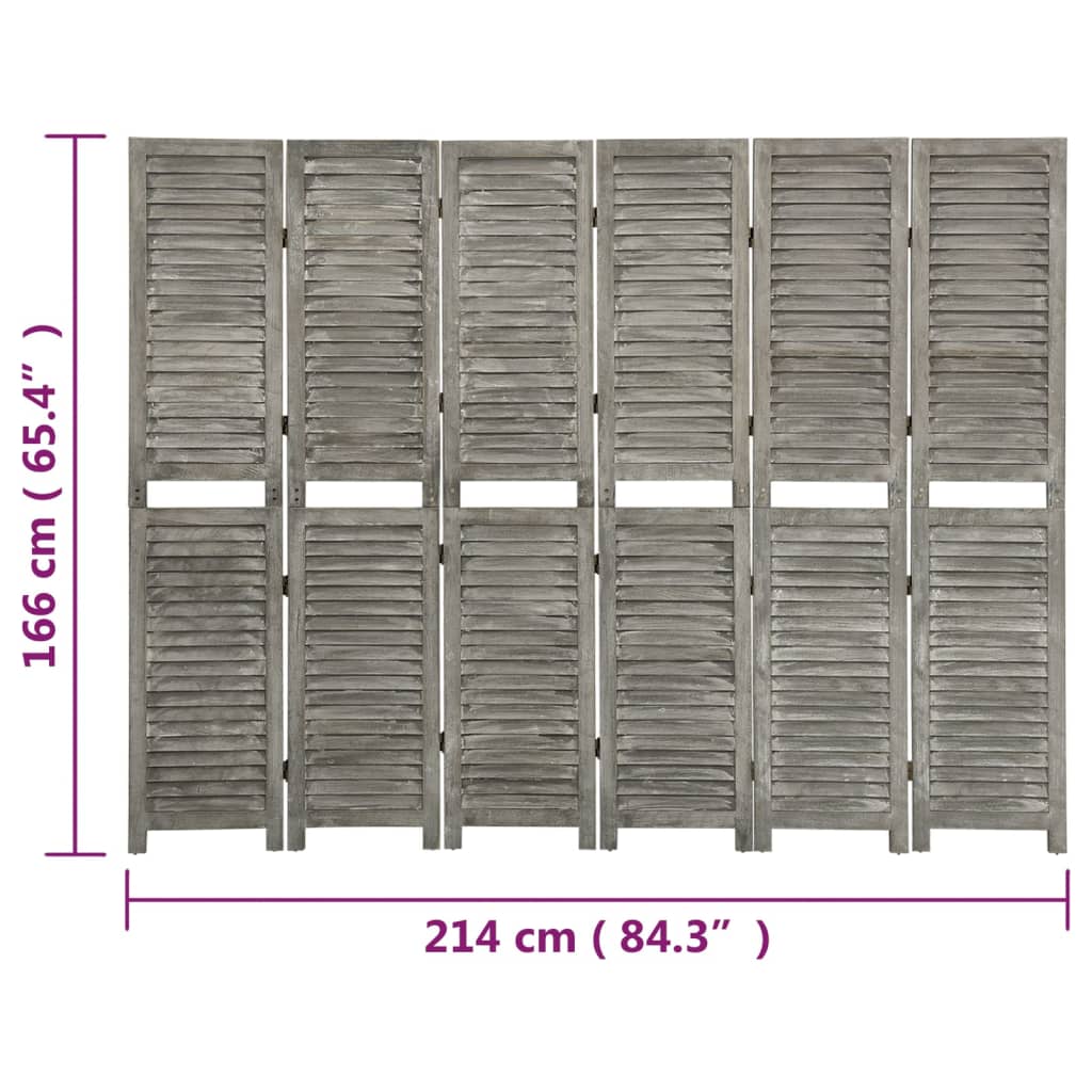 Solid Wood Grey 6-Panel Room Divider - 214x166 cm