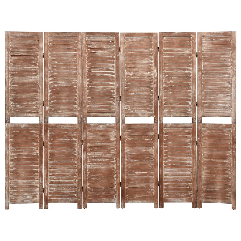 Brown Solid Wood Paulownia 6-Panel Room Divider, 210x165 cm