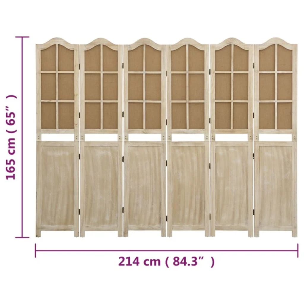 Brown Fabric 6-Panel Room Divider, 214x165 cm Privacy Screen