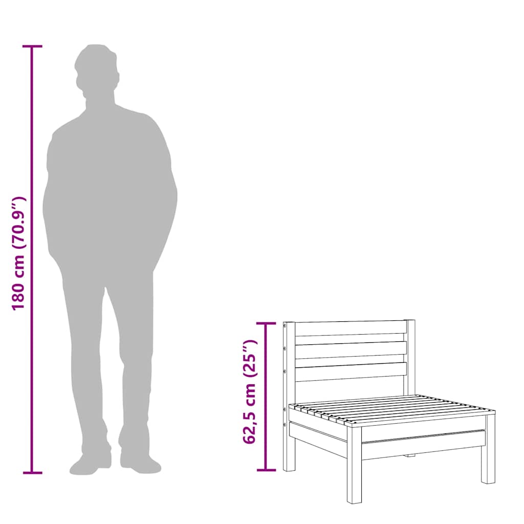 Solid Pine Garden Sofa - Grey, Middle Section