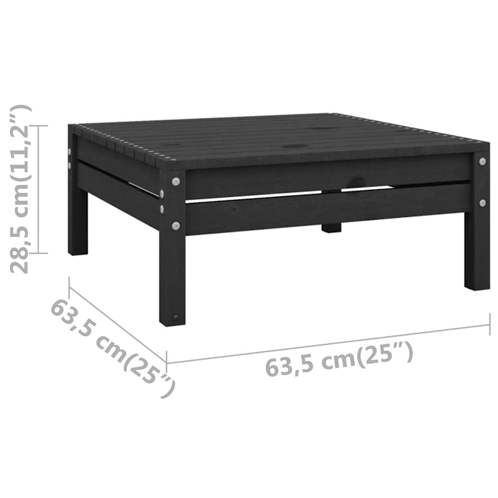 Black Solid Pinewood Garden Footstool - Stylish Outdoor Comfort