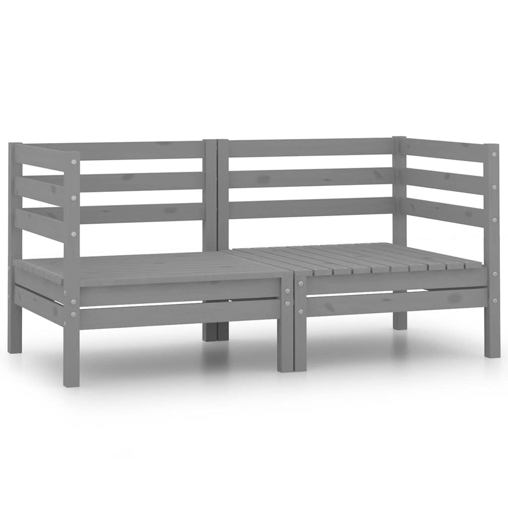 Grey Solid Pinewood Garden Corner Sofas - 2-Piece Set