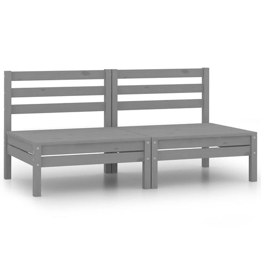 Elegant Grey Pinewood Garden Middle Sofas Set - 2 Pieces