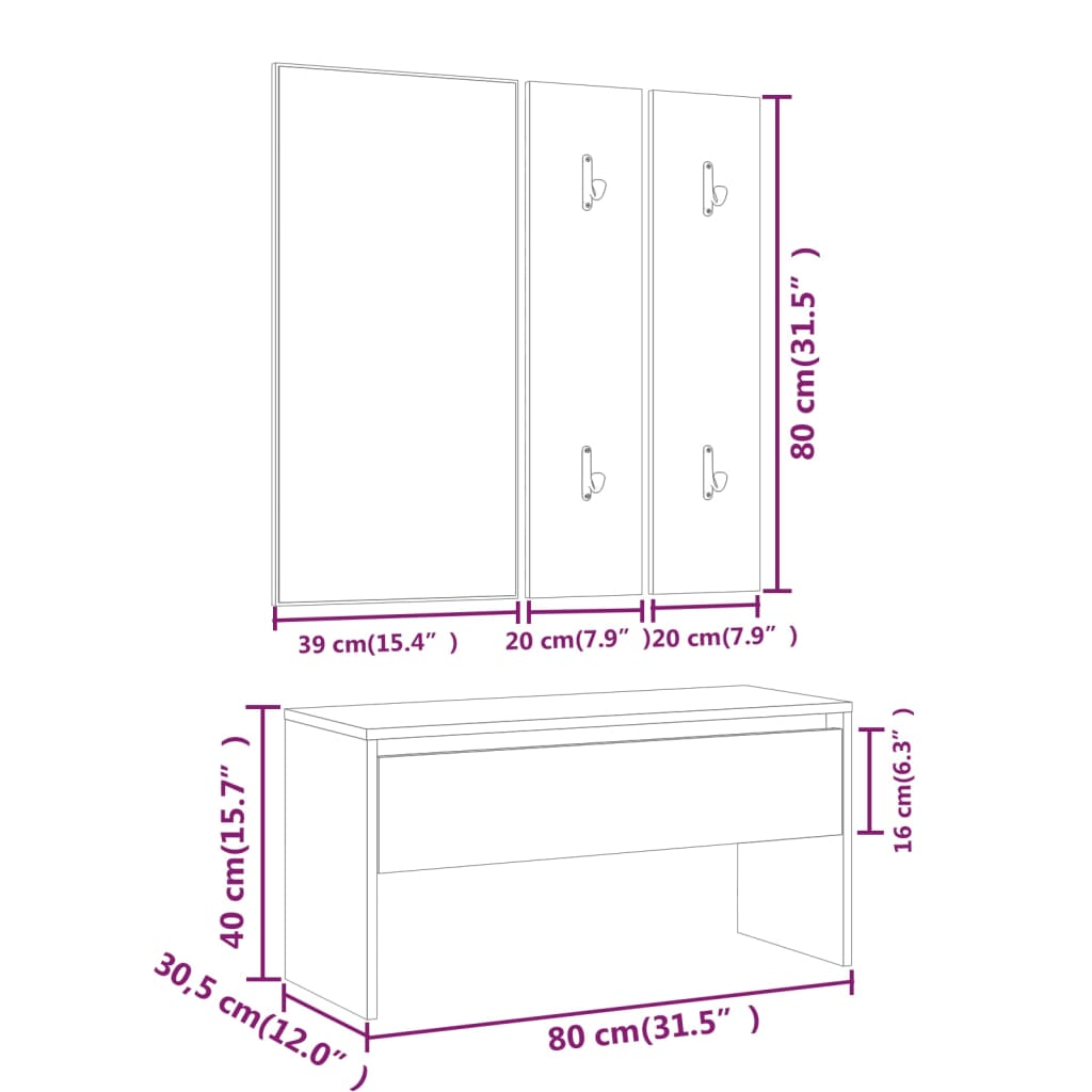 Sonoma Oak Hallway Furniture Set - Engineered Wood Elegance