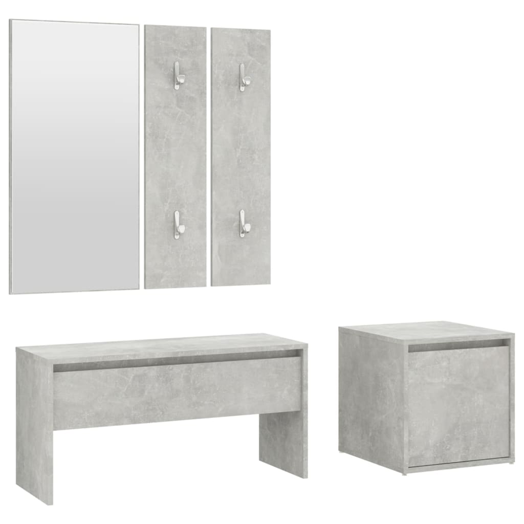 Modern Hallway Furniture Set in Concrete Grey Engineered Wood