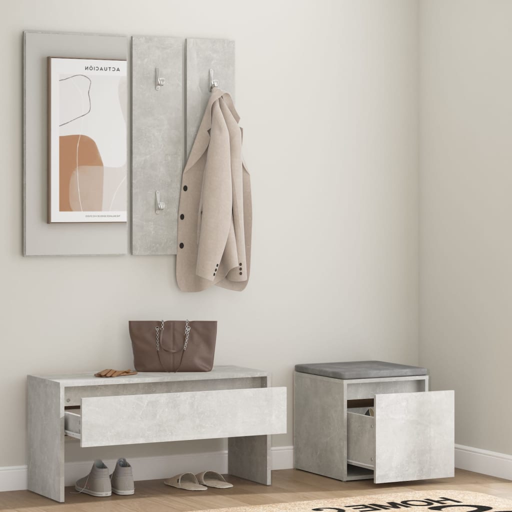 Modern Hallway Furniture Set in Concrete Grey Engineered Wood