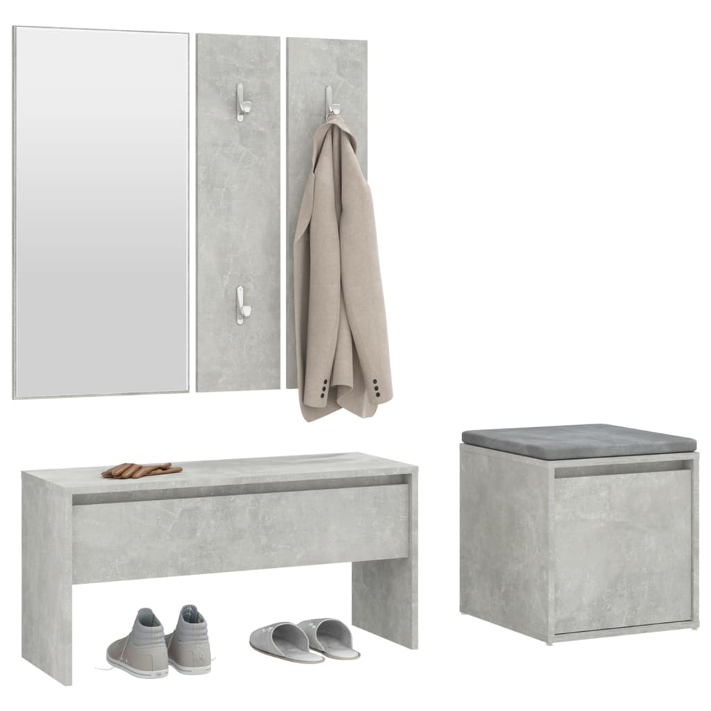 Modern Hallway Furniture Set in Concrete Grey Engineered Wood