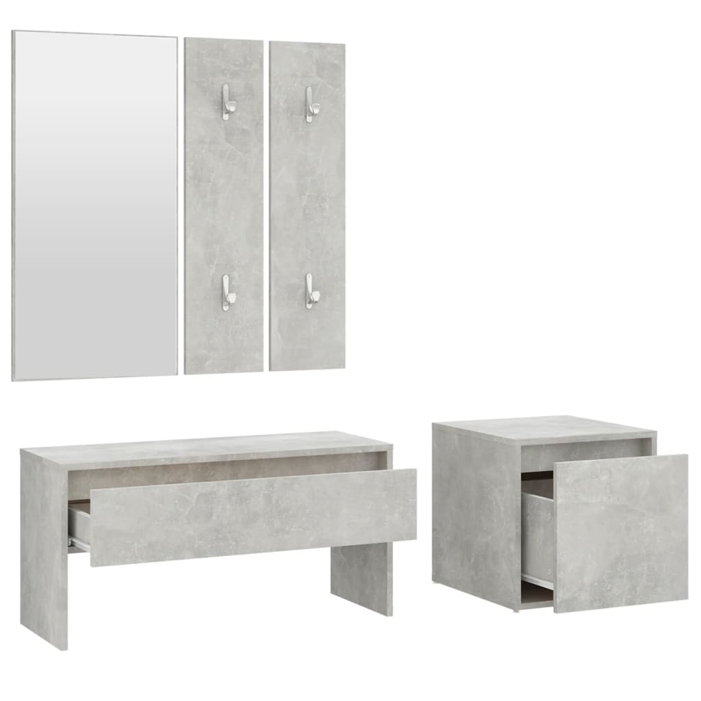 Modern Hallway Furniture Set in Concrete Grey Engineered Wood