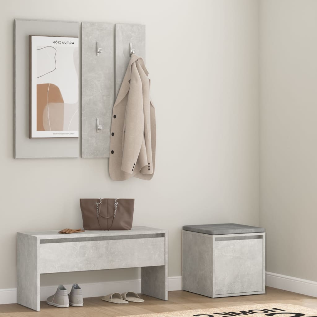 Modern Hallway Furniture Set in Concrete Grey Engineered Wood