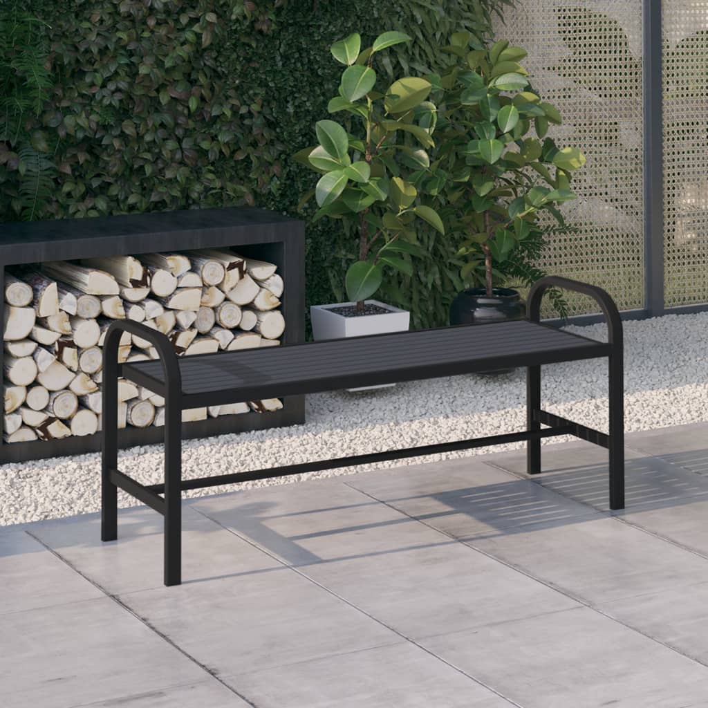 Black Steel & WPC Garden Bench - 124.5 cm Stylish Outdoor Seat