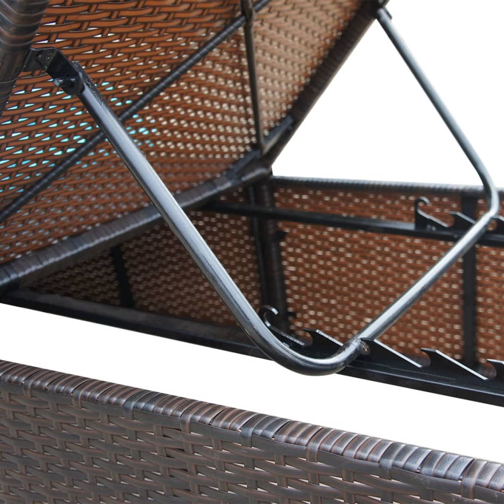Poly Rattan Sun Lounger w/ Cream White Cushion, Brown Finish