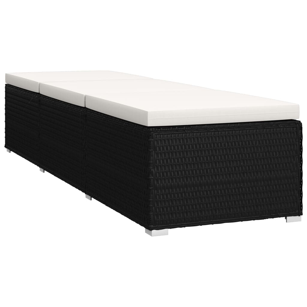 Black Poly Rattan Sun Lounger Set with Cushion & Tea Table