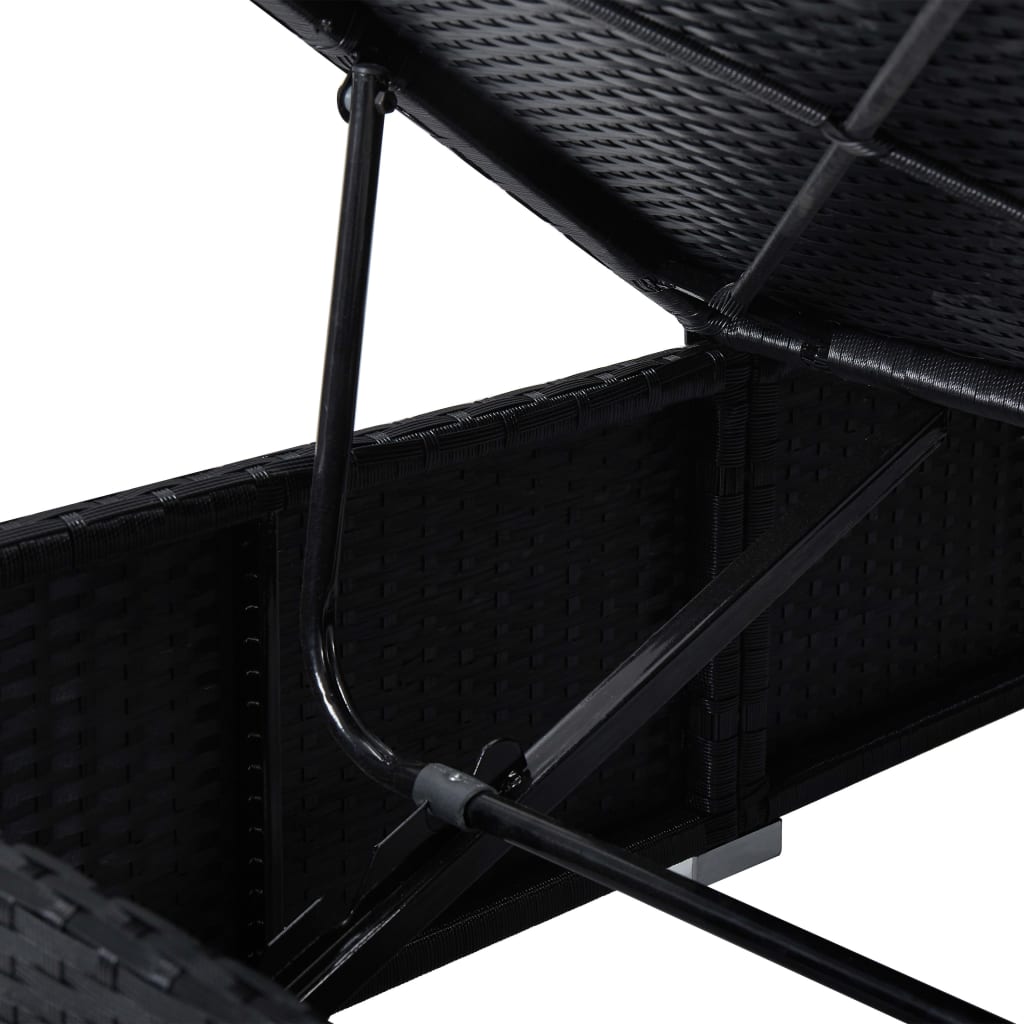 Black Poly Rattan Sun Lounger Set with Cushion & Tea Table