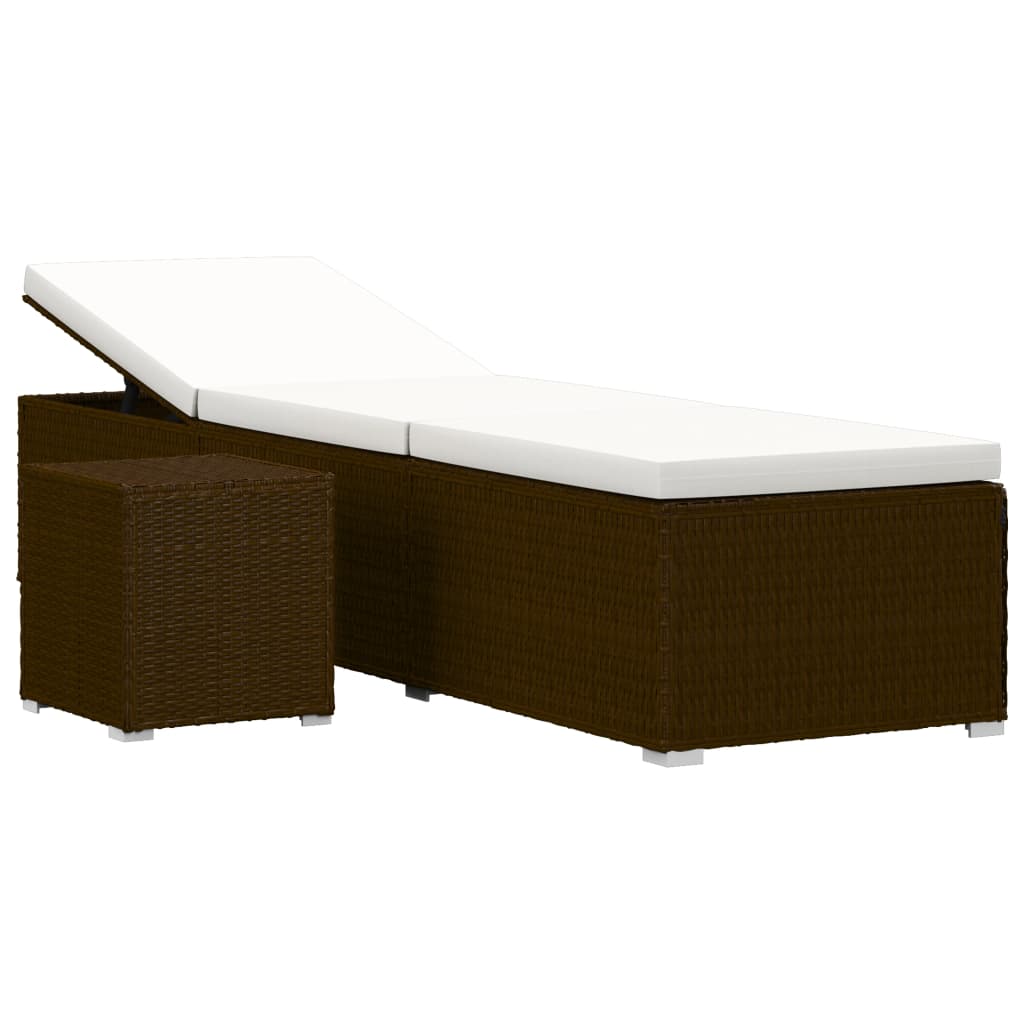 Brown Poly Rattan Sun Lounger Set with Cushion & Tea Table