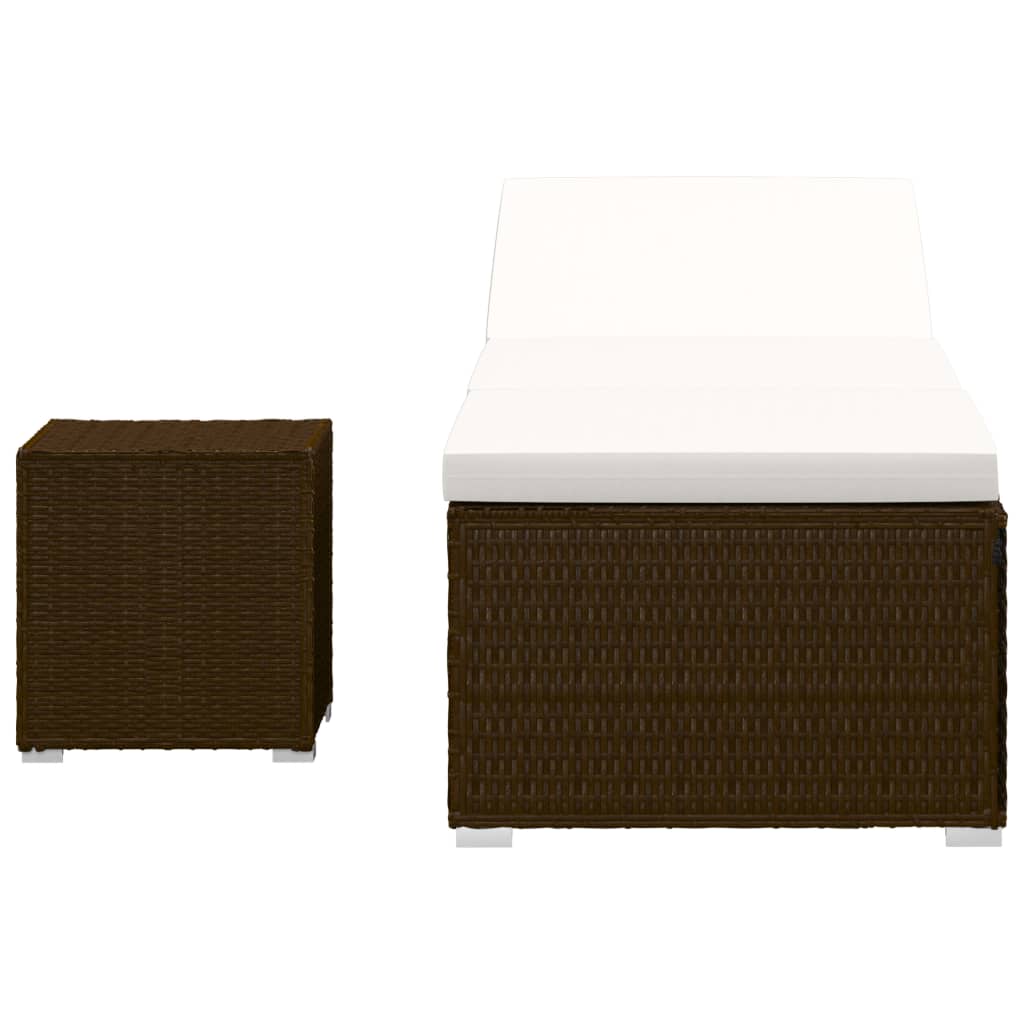 Brown Poly Rattan Sun Lounger Set with Cushion & Tea Table