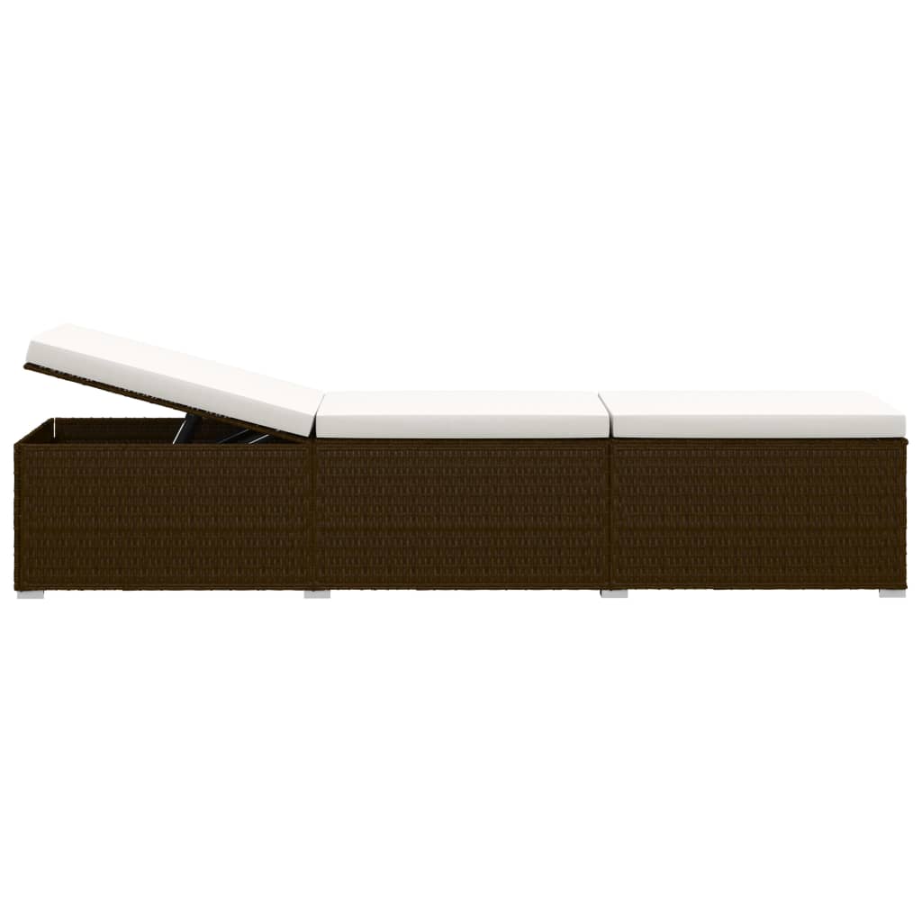Brown Poly Rattan Sun Lounger Set with Cushion & Tea Table