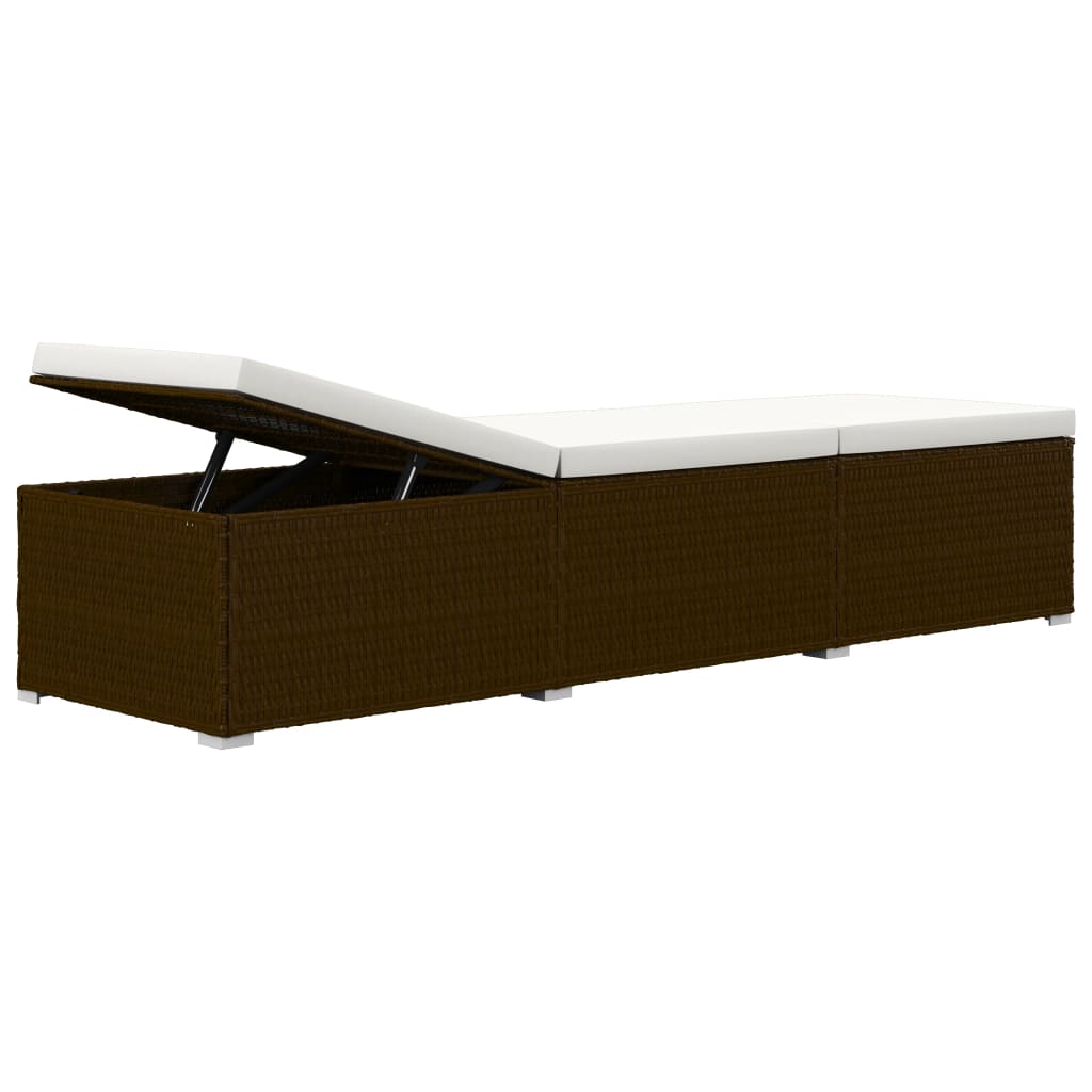 Brown Poly Rattan Sun Lounger Set with Cushion & Tea Table