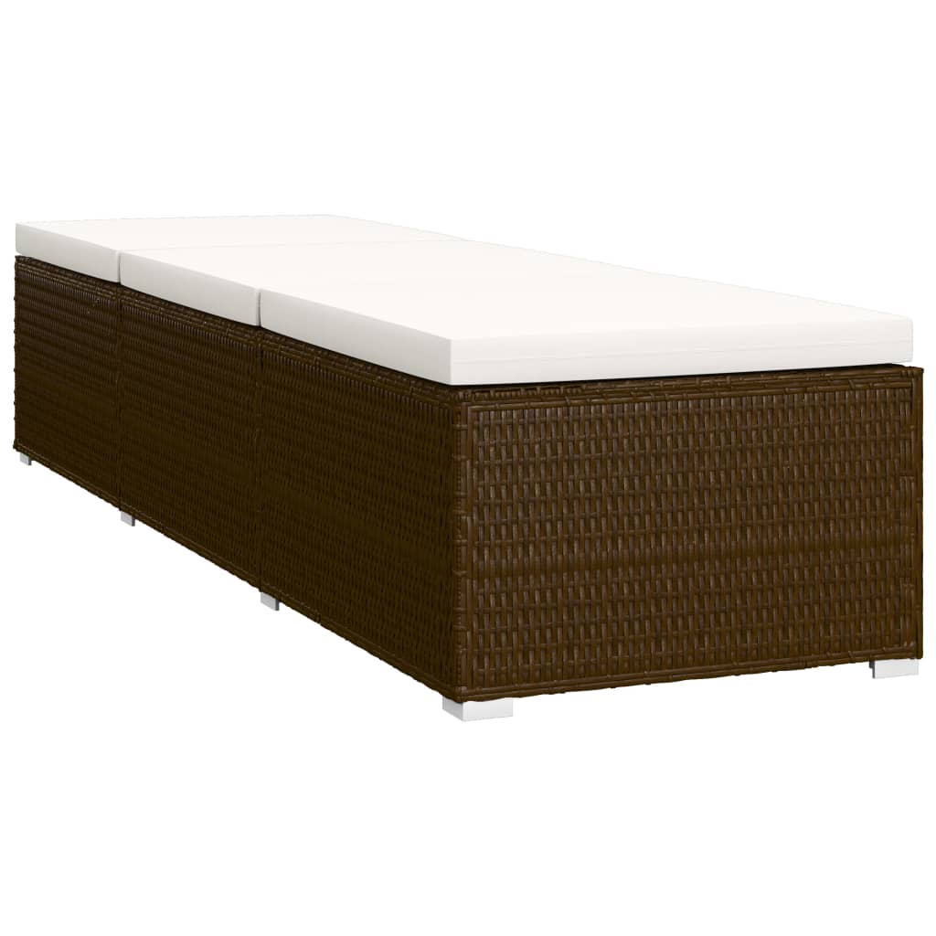 Brown Poly Rattan Sun Lounger Set with Cushion & Tea Table