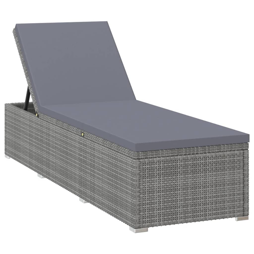 Grey Poly Rattan Sun Lounger Set with Cushion & Tea Table