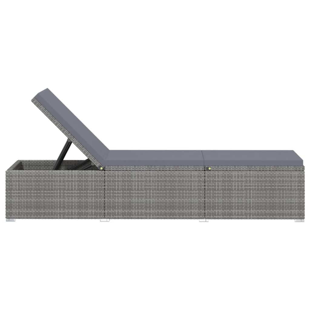 Grey Poly Rattan Sun Lounger Set with Cushion & Tea Table