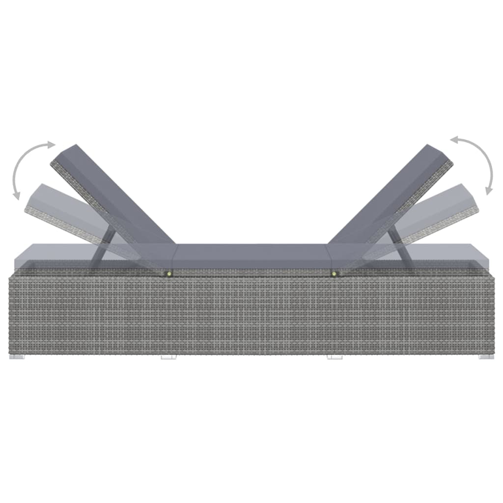 Grey Poly Rattan Sun Lounger Set with Cushion & Tea Table