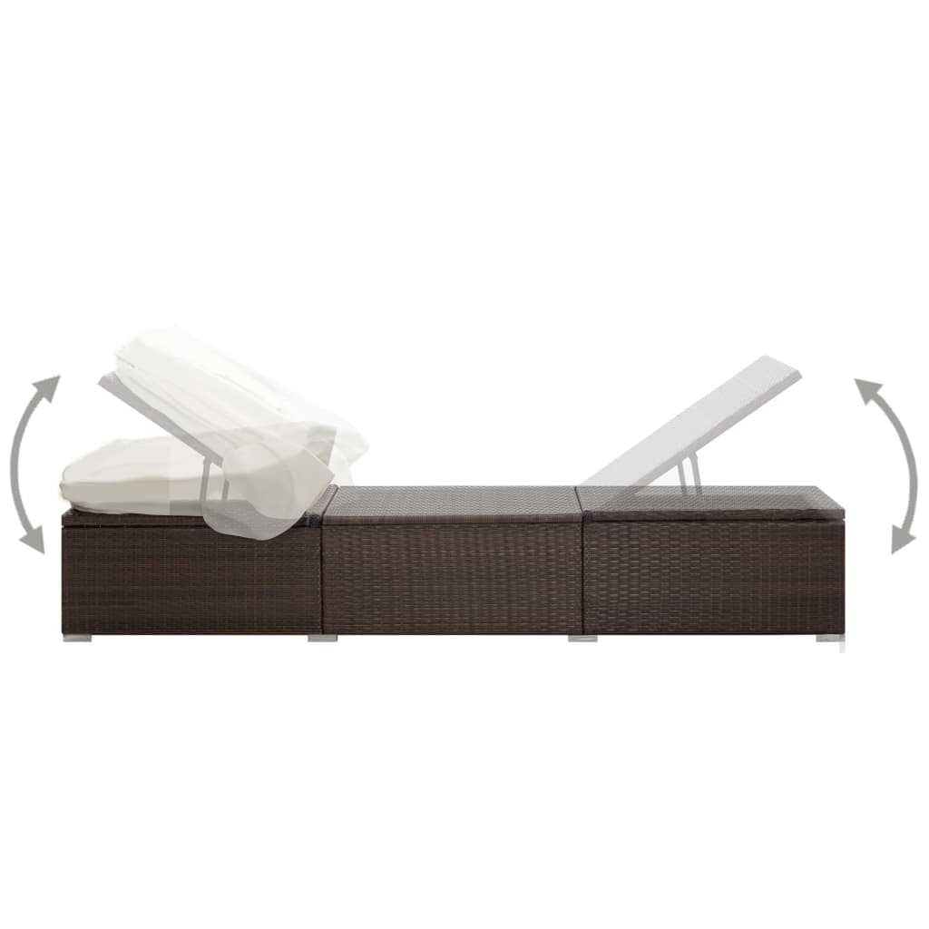 Brown Poly Rattan Sun Lounger with Canopy & Cushion