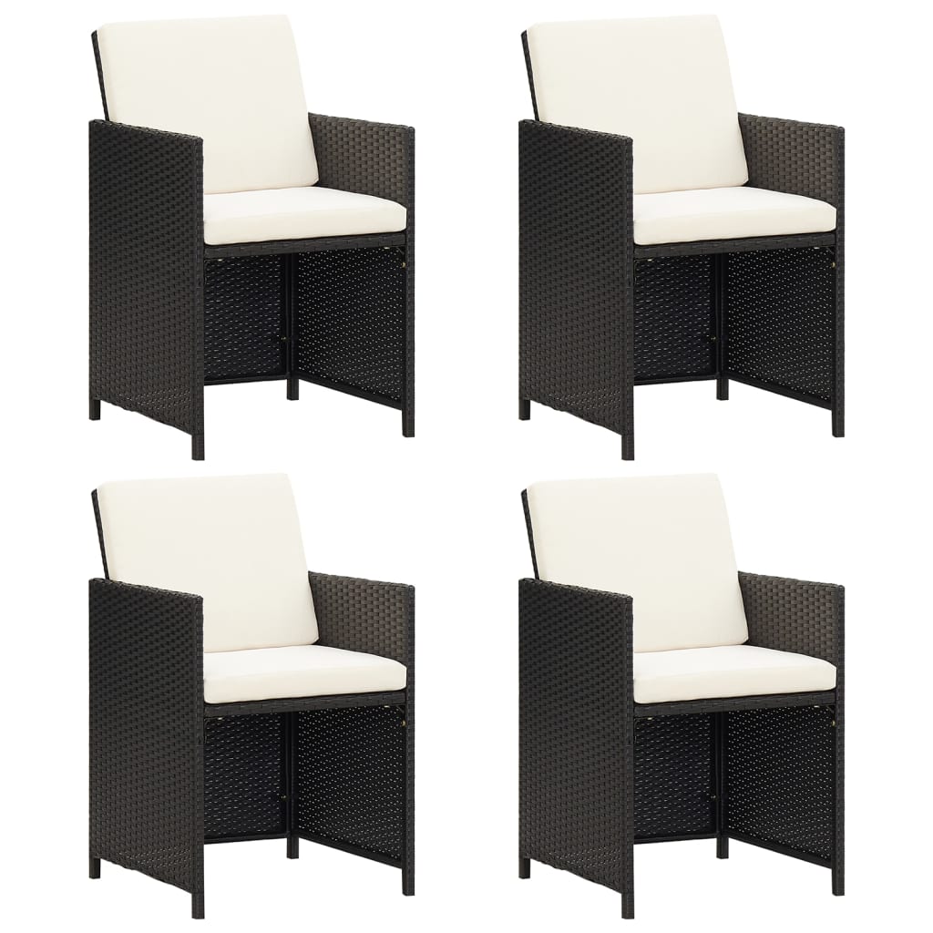 4-Piece Black Poly Rattan Garden Dining Chairs with Cushions