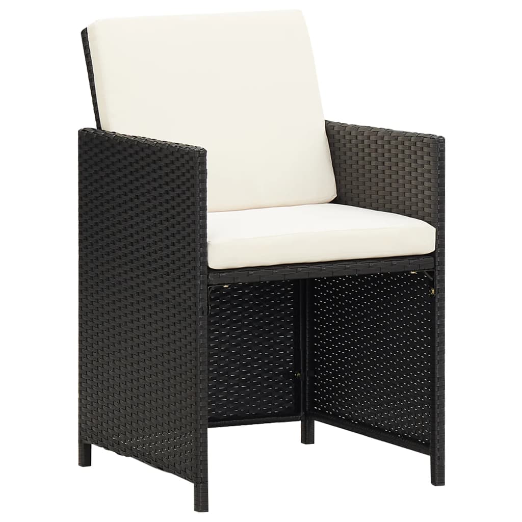 4-Piece Black Poly Rattan Garden Dining Chairs with Cushions