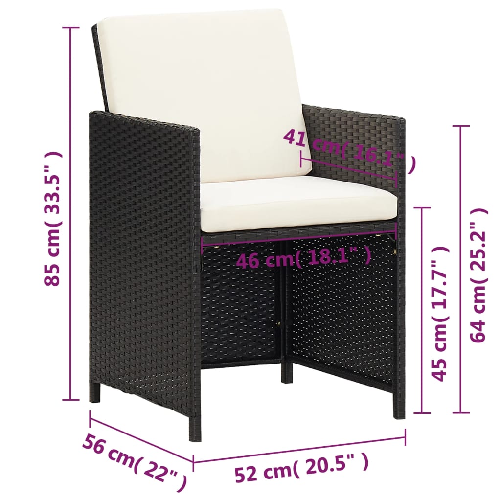 4-Piece Black Poly Rattan Garden Dining Chairs with Cushions