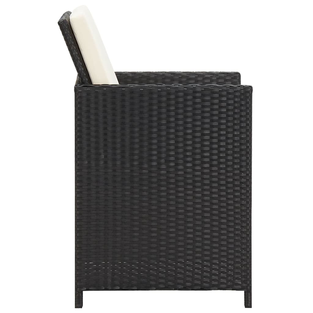 4-Piece Black Poly Rattan Garden Dining Chairs with Cushions