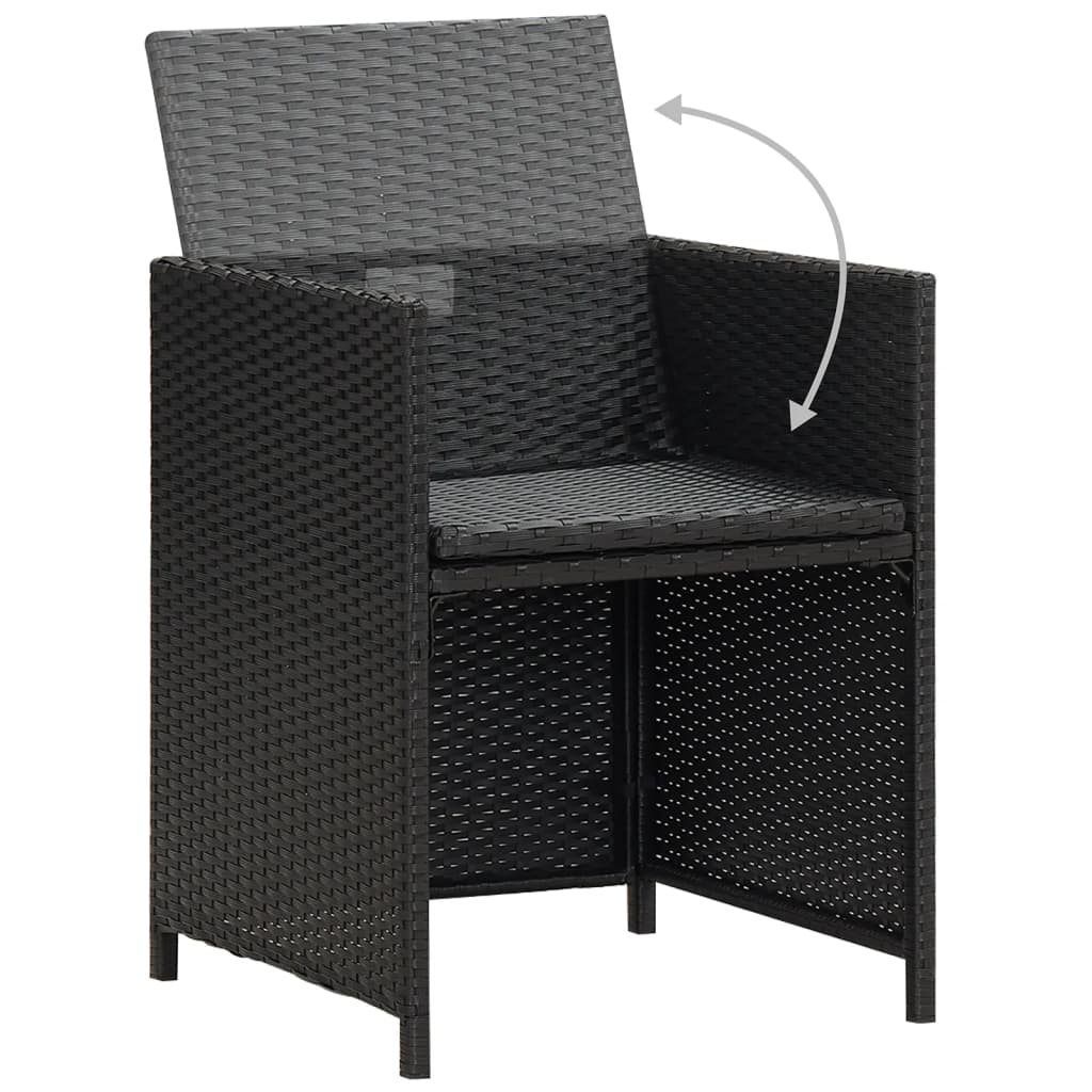 4-Piece Black Poly Rattan Garden Dining Chairs with Cushions