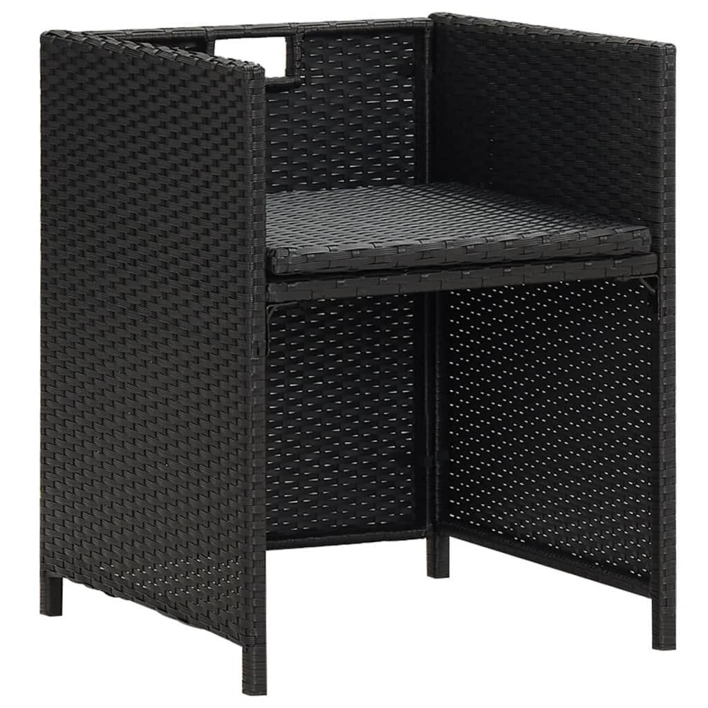 4-Piece Black Poly Rattan Garden Dining Chairs with Cushions