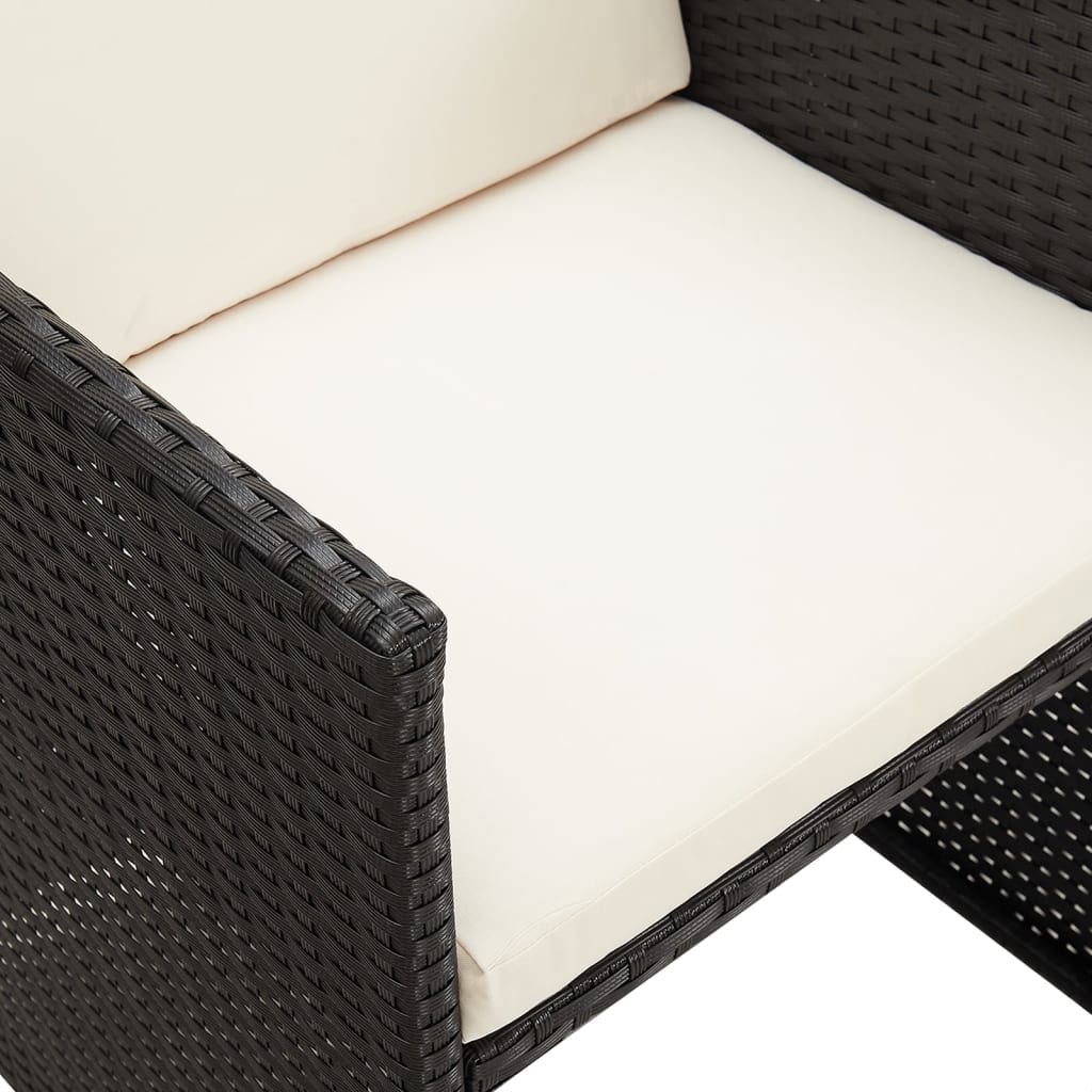 4-Piece Black Poly Rattan Garden Dining Chairs with Cushions