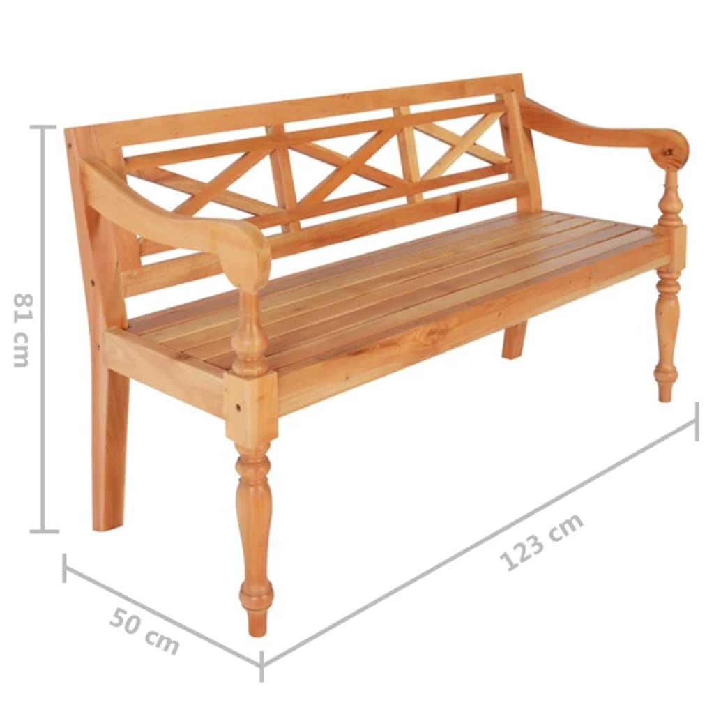 Solid Mahogany Batavia Bench, 123 cm, Light Brown Finish
