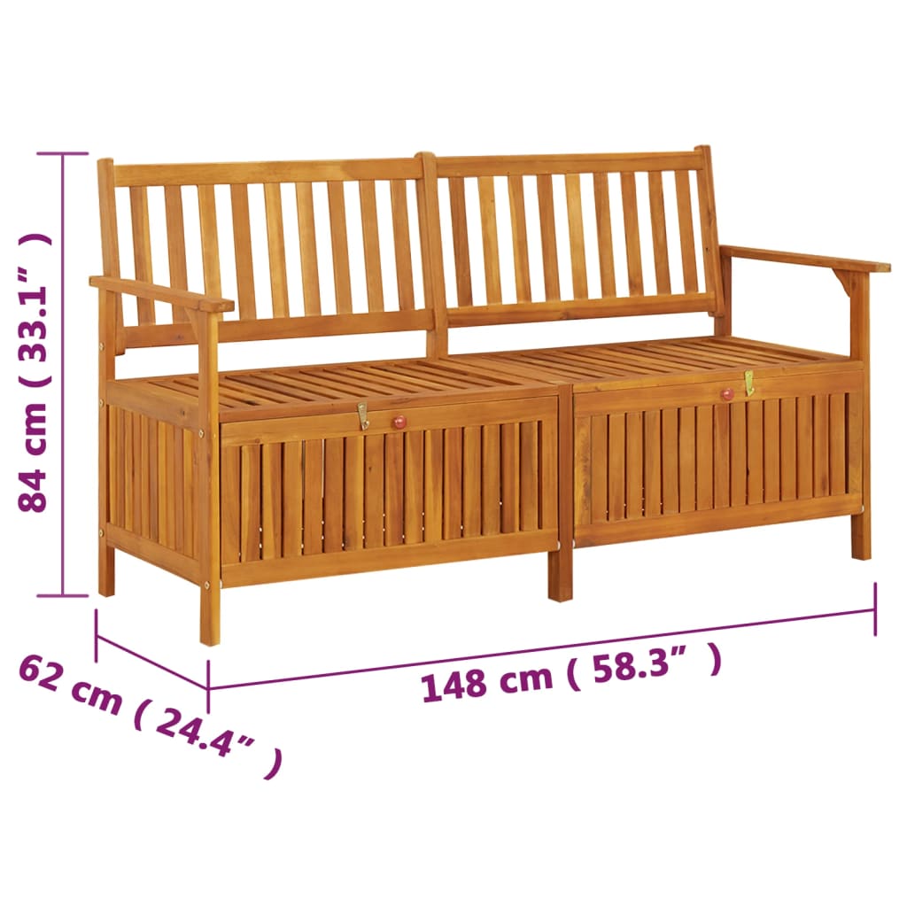 Solid Acacia Wood Storage Bench, 148 cm, Natural Finish