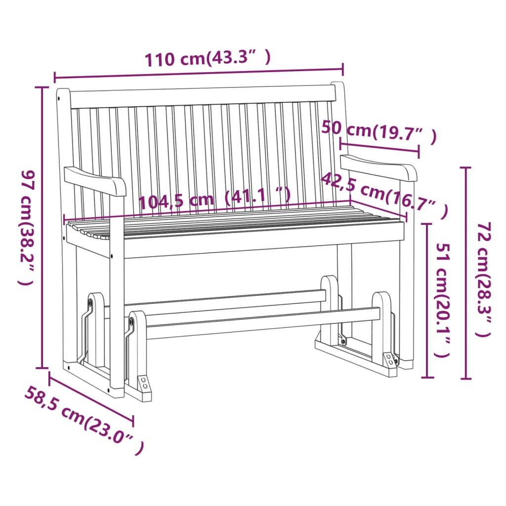 Solid Acacia Wood Garden Swing Bench 110cm - Natural Charm